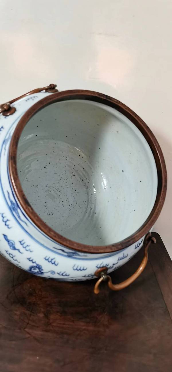 古玩陶瓷清代雍正龍鳳紋青花四系粥罐拍賣,當前價格48000元