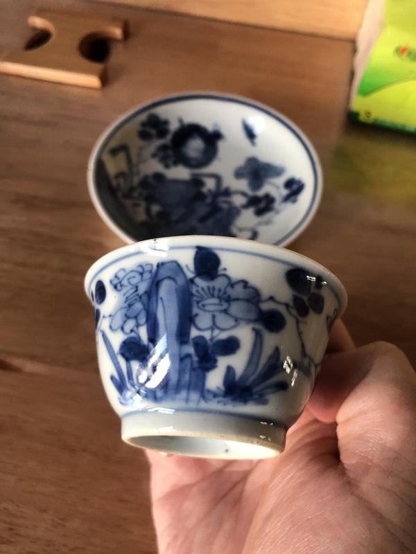 古玩陶瓷清代康熙花卉紋青花杯盤拍賣，當前價格1000元