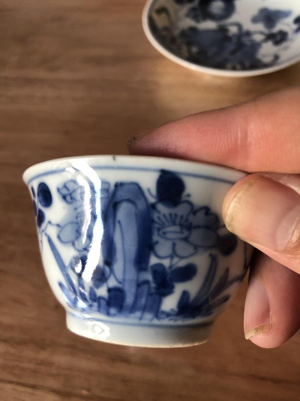 古玩陶瓷清代康熙花卉紋青花杯盤拍賣，當前價格1000元
