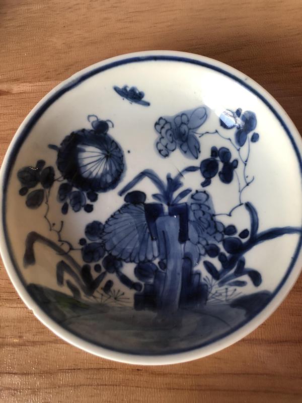 古玩陶瓷清代康熙花卉紋青花杯盤拍賣，當前價格1000元