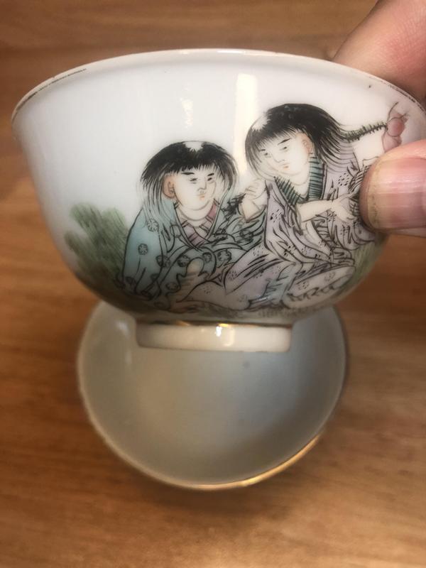 古玩陶瓷民國和合二仙彩繪小碗拍賣，當前價格600元