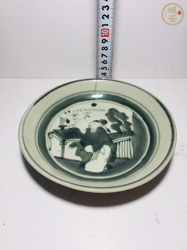古玩陶瓷清中早·青花人物詩文盤真品鑒賞圖