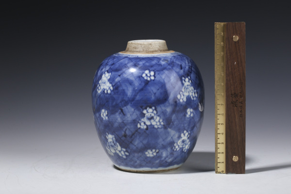 古玩陶瓷清康熙·青花留白冰梅纹罐拍卖，当前价格7252元