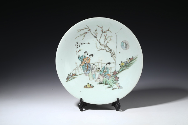 古玩陶瓷民国·粉彩仕女纹盘拍卖，当前价格4592元