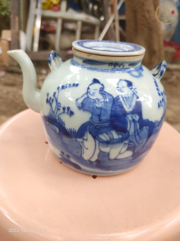 古玩陶瓷清晚光緒青花人物茶壺真品鑒賞圖