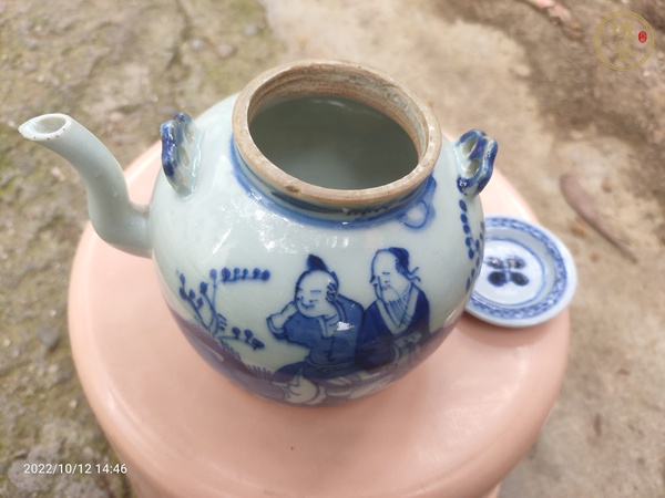 古玩陶瓷清晚光緒青花人物茶壺真品鑒賞圖