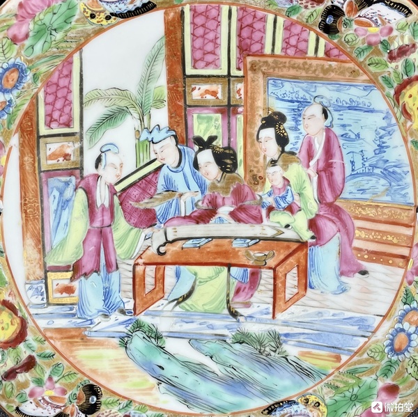 古玩陶瓷清人物花鳥(niǎo)蝶紋廣彩盤(pán)拍賣(mài)，當(dāng)前價(jià)格1288元