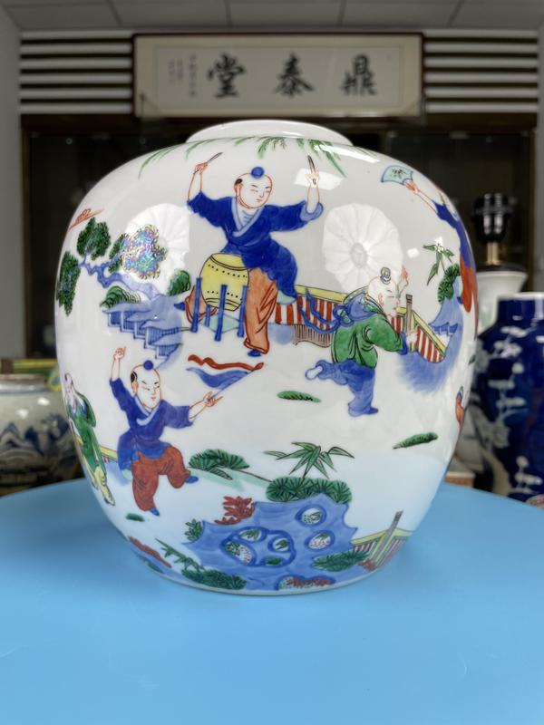 古玩陶瓷清晚期 青花五彩嬰戲圖大罐(斗彩官窯款)拍賣,當(dāng)前價格15000元