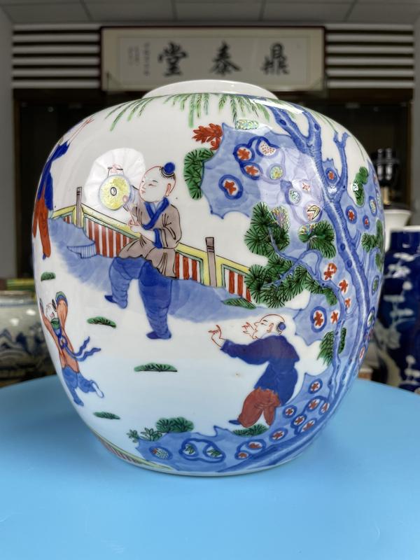 古玩陶瓷清晚期 青花五彩嬰戲圖大罐(斗彩官窯款)拍賣,當(dāng)前價格15000元