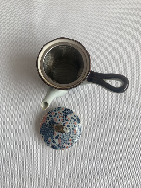 古玩陶瓷六十至八十年代青花加彩側(cè)把壺拍賣,當(dāng)前價格298元