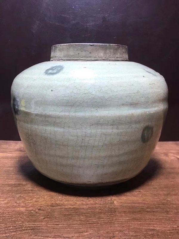 古玩陶瓷清中.哥釉青花錢紋罐拍賣,當前價格1680元