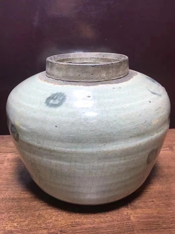 古玩陶瓷清中.哥釉青花錢紋罐拍賣,當前價格1680元