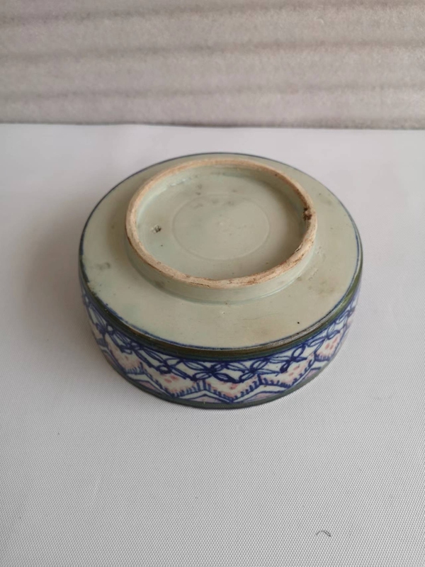 古玩陶瓷晚清民國磁州窯青花加彩蓋盒底拍賣,當(dāng)前價(jià)格160元