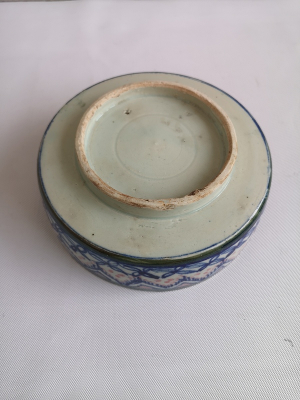 古玩陶瓷晚清民國磁州窯青花加彩蓋盒底拍賣,當(dāng)前價(jià)格160元