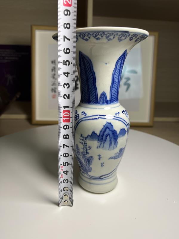 古玩陶瓷精品 青花開光山水人物紋花觚拍賣,當前價格260元