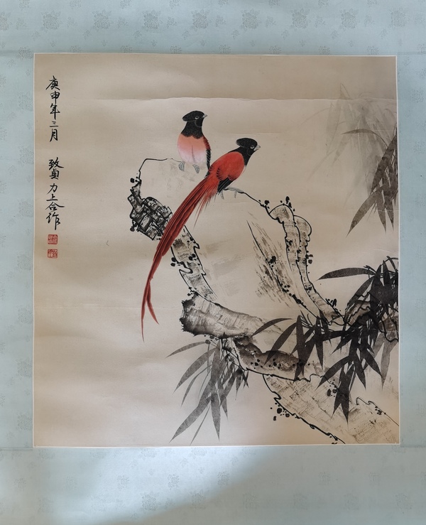 古玩字畫已故著名國畫大師俞致貞、劉力上 花鳥圖拍賣，當(dāng)前價(jià)格50000元