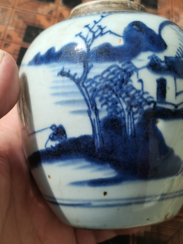 古玩陶瓷乾隆青花山水人物罐(景德鎮窯口)拍賣,當前價格999元