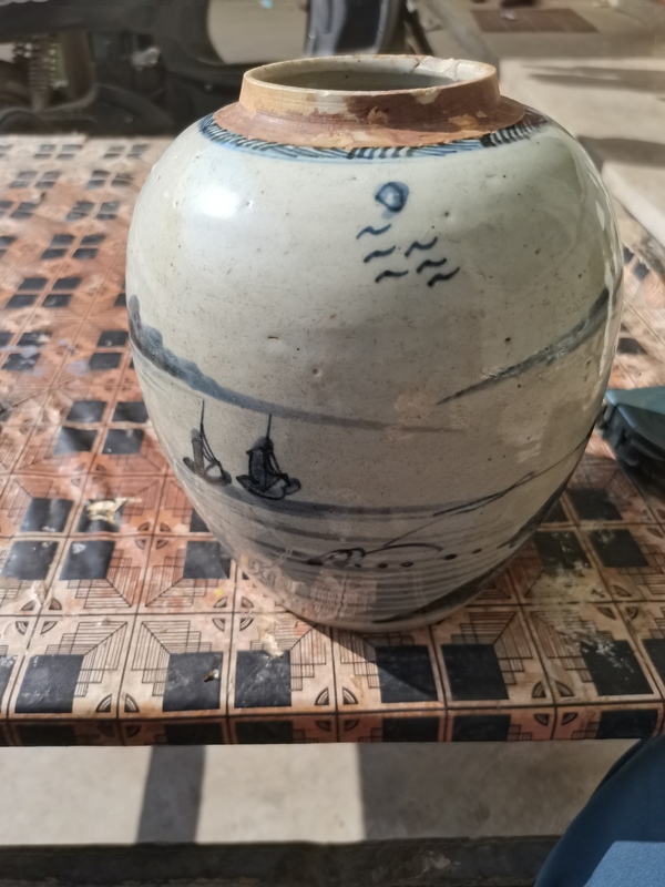 古玩陶瓷乾隆清中期青花山水人物紋罐,大罐子拍賣,當前價格1299元