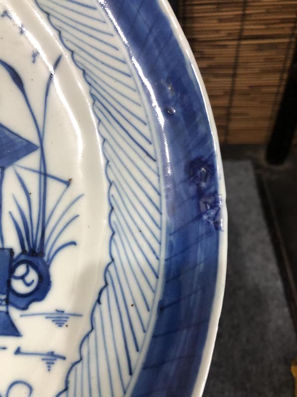 古玩陶瓷清中樓臺亭閣山水紋青花盤拍賣,當前價格2300元