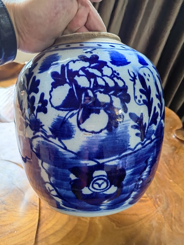 古玩陶瓷晚清牡丹紋青花罐拍賣,當前價格450元