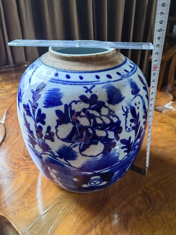 古玩陶瓷晚清牡丹紋青花罐拍賣,當前價格450元
