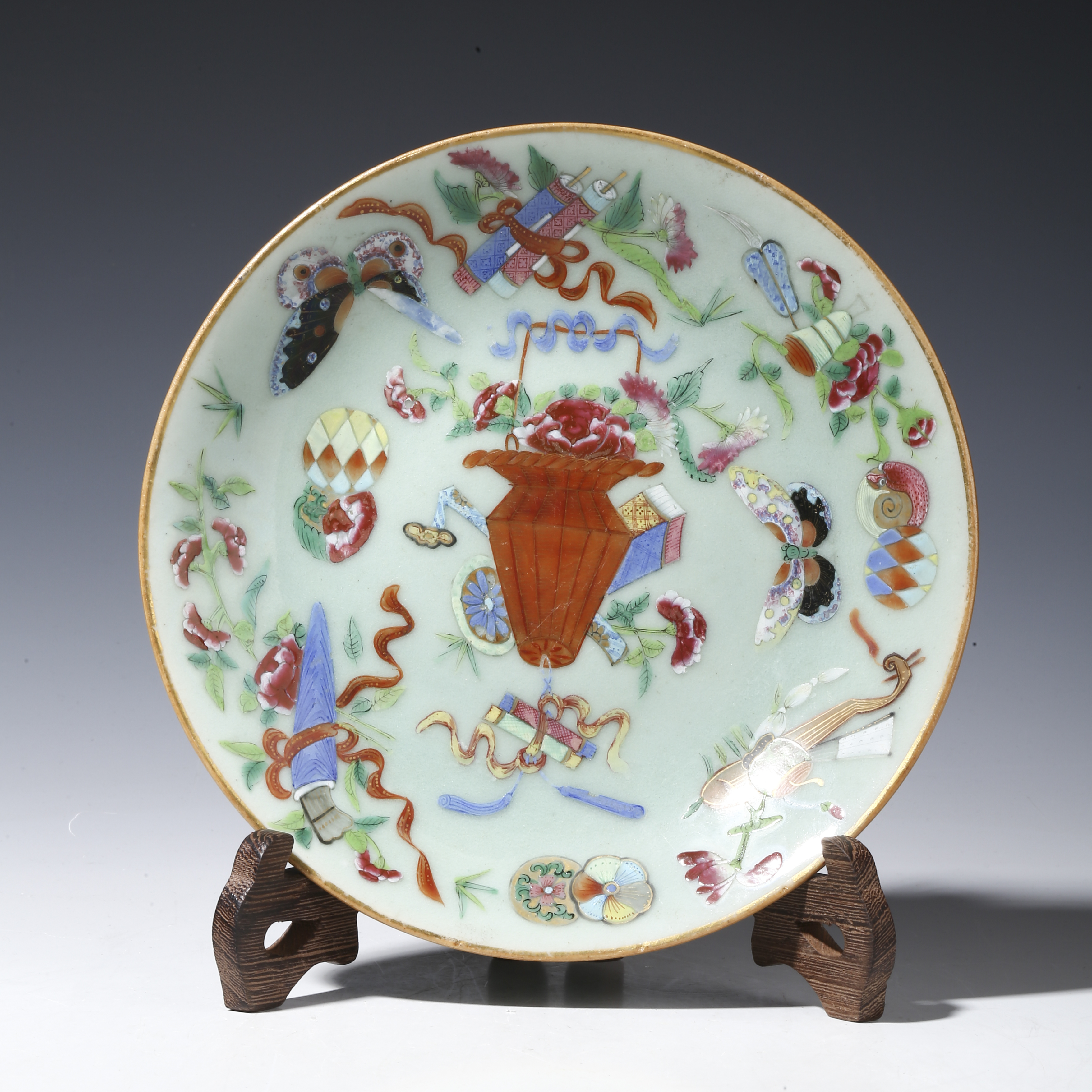 14000円本物値段格安販売中中国美術古玩粉彩花卉紋樣皿美術品茶道具