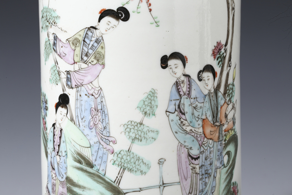 古玩陶瓷民國·粉彩桃花仕女紋帽筒拍賣,當(dāng)前價(jià)格2700元