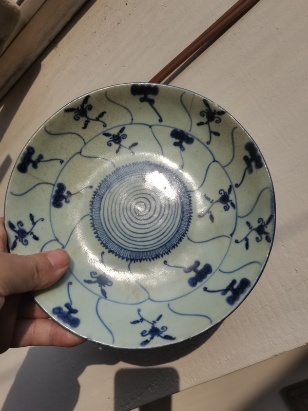 古玩陶瓷青花靈芝花卉盤拍賣,當前價格1111元