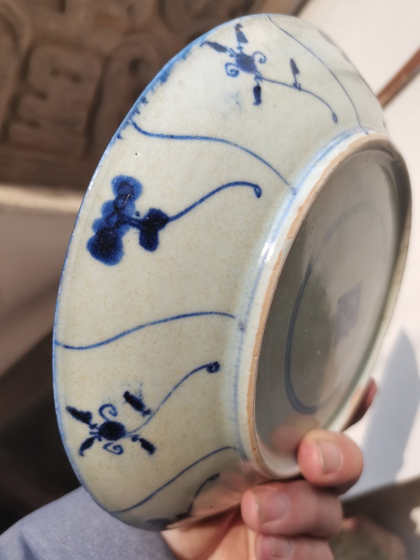 古玩陶瓷青花靈芝花卉盤拍賣,當前價格1111元
