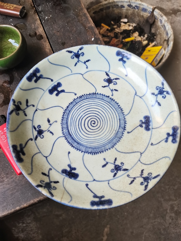 古玩陶瓷青花靈芝花卉盤拍賣,當前價格1111元
