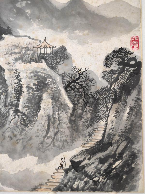 古玩字畫中美協會員寫生作品老畫珍藏精品佳作硬質卡紙國畫山水畫拍賣,當前價格599元