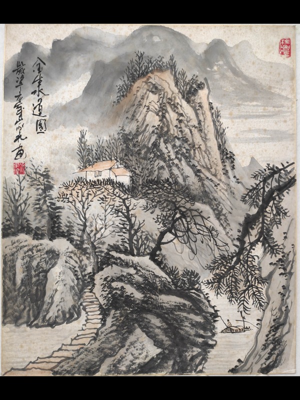 古玩字畫中美協(xié)會員寫生精品卡紙硬板國畫山水水墨畫收藏珍品拍賣,當前價格599元