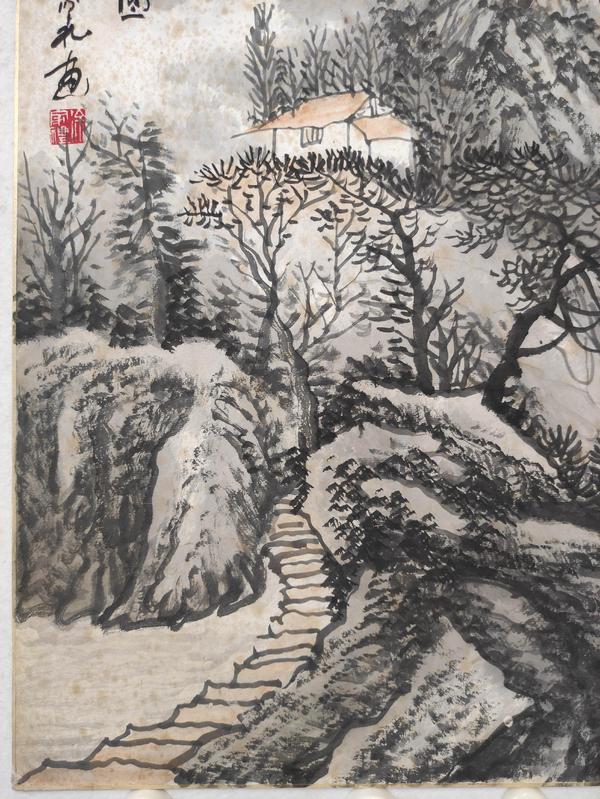 古玩字畫中美協(xié)會員寫生精品卡紙硬板國畫山水水墨畫收藏珍品拍賣,當前價格599元
