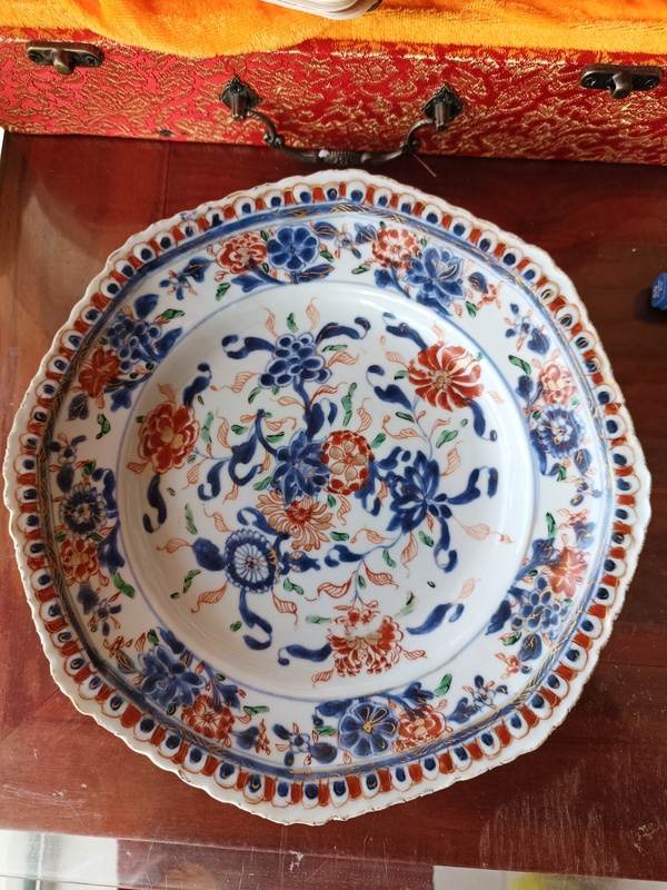 古玩轉(zhuǎn)賣(mài)【康熙精品】青花礬紅描金折枝花卉紋花口八方深腹折腰盤(pán)拍賣(mài)，當(dāng)前價(jià)格0元