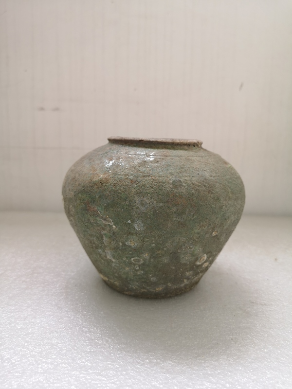 古玩陶瓷漢代紅陶綠釉罐拍賣,當前價格850元