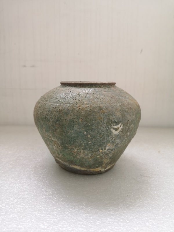 古玩陶瓷漢代紅陶綠釉罐拍賣,當前價格850元