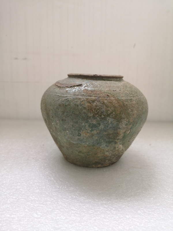 古玩陶瓷漢代紅陶綠釉罐拍賣,當前價格850元