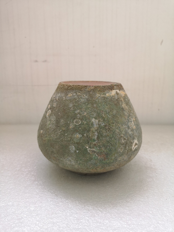 古玩陶瓷漢代紅陶綠釉罐拍賣,當前價格850元