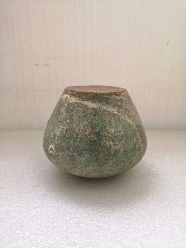 古玩陶瓷漢代紅陶綠釉罐拍賣,當前價格850元