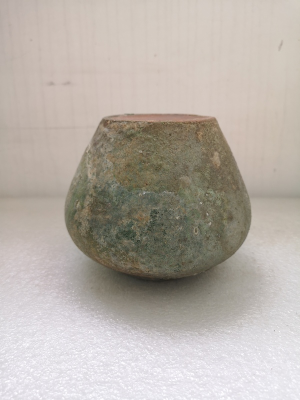 古玩陶瓷漢代紅陶綠釉罐拍賣,當前價格850元