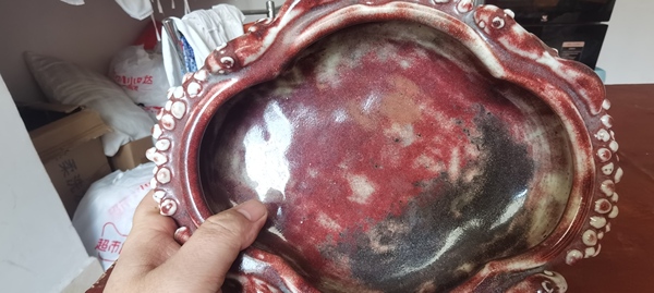 古玩陶瓷紅釉海棠洗拍賣,當前價格18000元