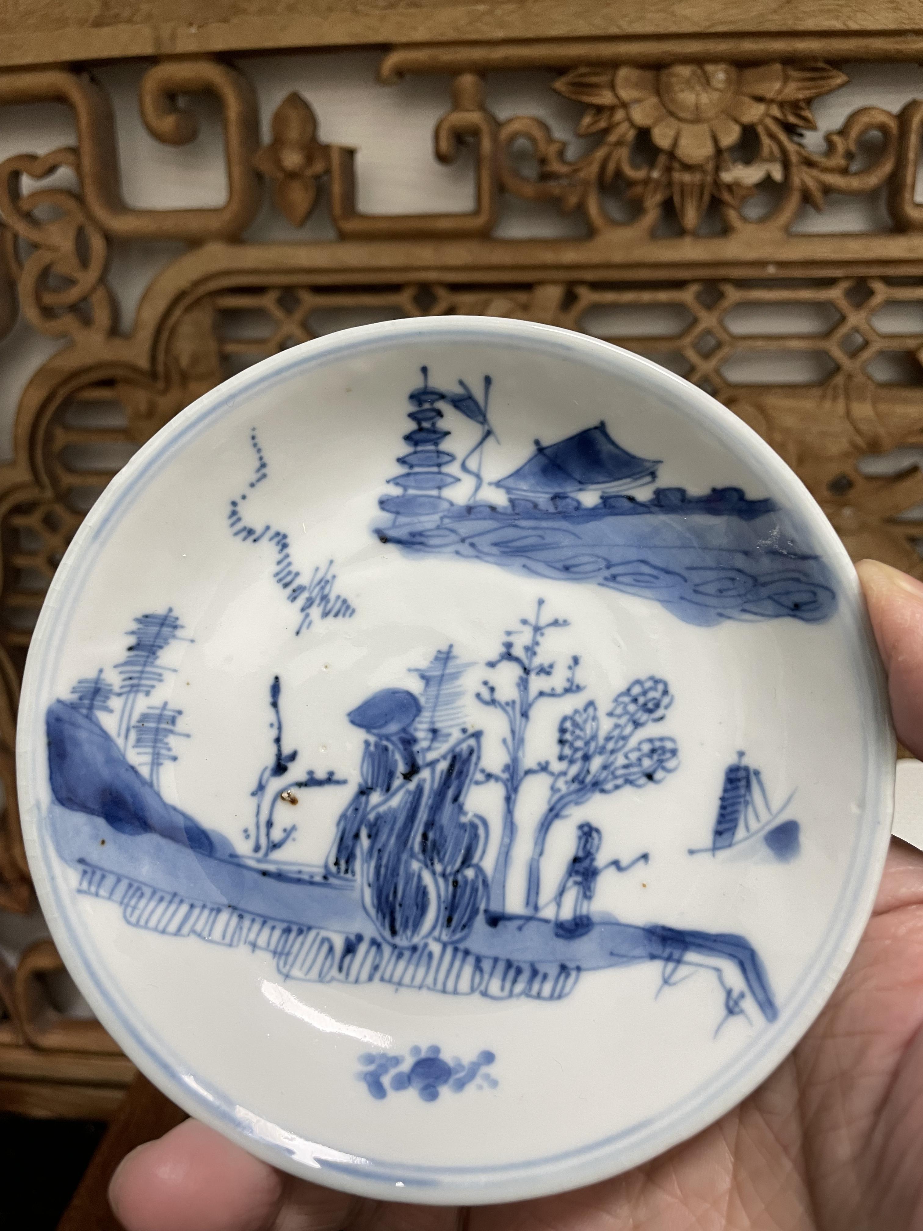 中国 大清康煕年製 青花 山水文盤 大皿 飾皿 C 3487A-
