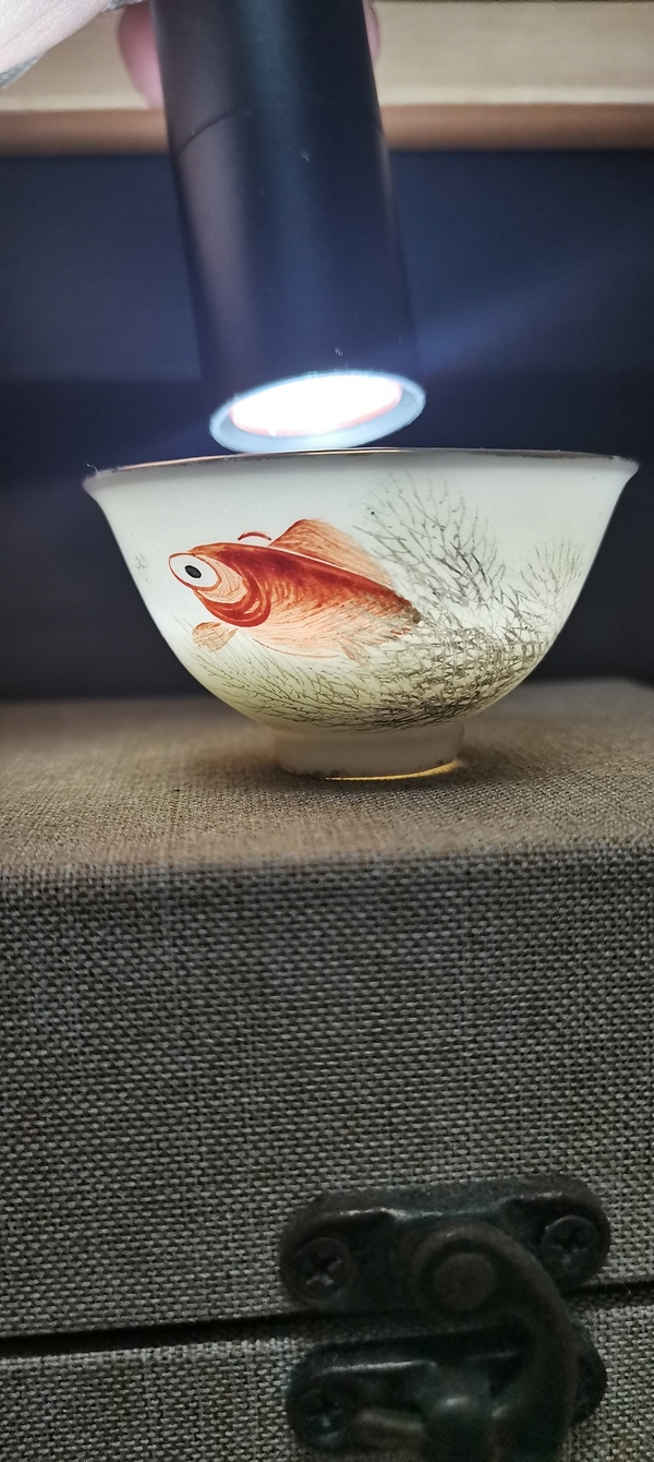 古玩陶瓷民國時期墨彩礬紅魚藻紋茶圓拍賣,當前價格0元