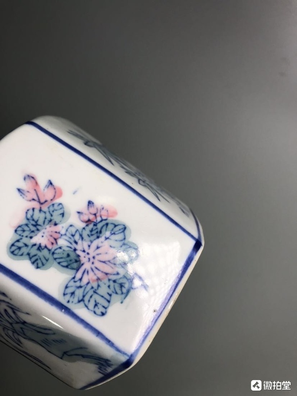 古玩陶瓷青花加彩花卉紋蓋罐拍賣，當前價格199元