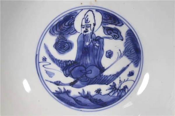 古玩陶瓷晚明壽字紋開光群仙祝壽圖青花碗拍賣,當前價格3500元