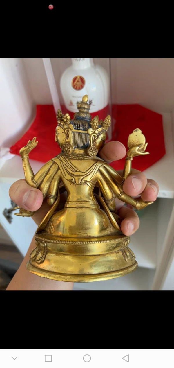 古玩铜器清代乾隆时期铜鎏金尊胜佛母造像拍卖，当前价格180000元