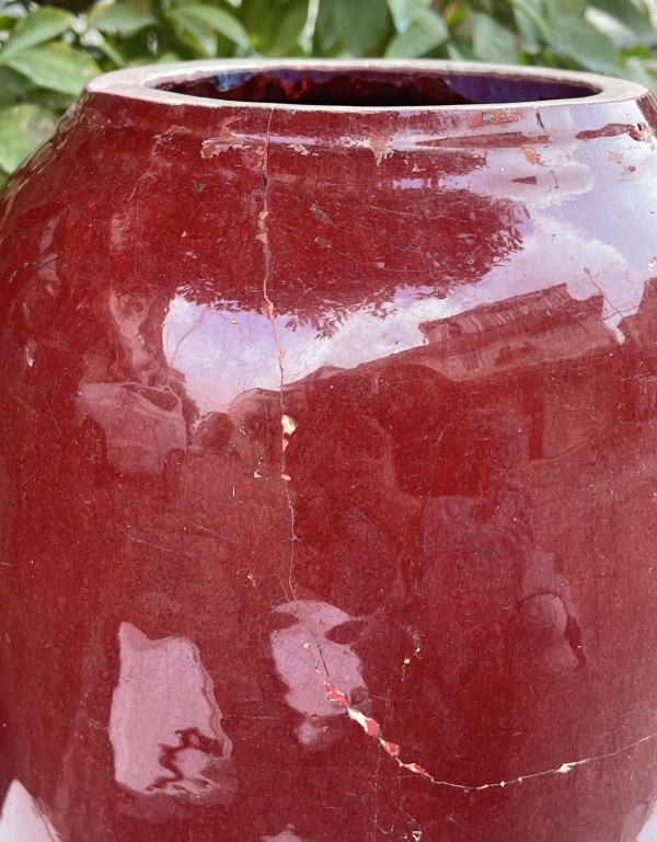 古玩陶瓷清中乾隆钧红釉截口大瓶拍卖，当前价格980元