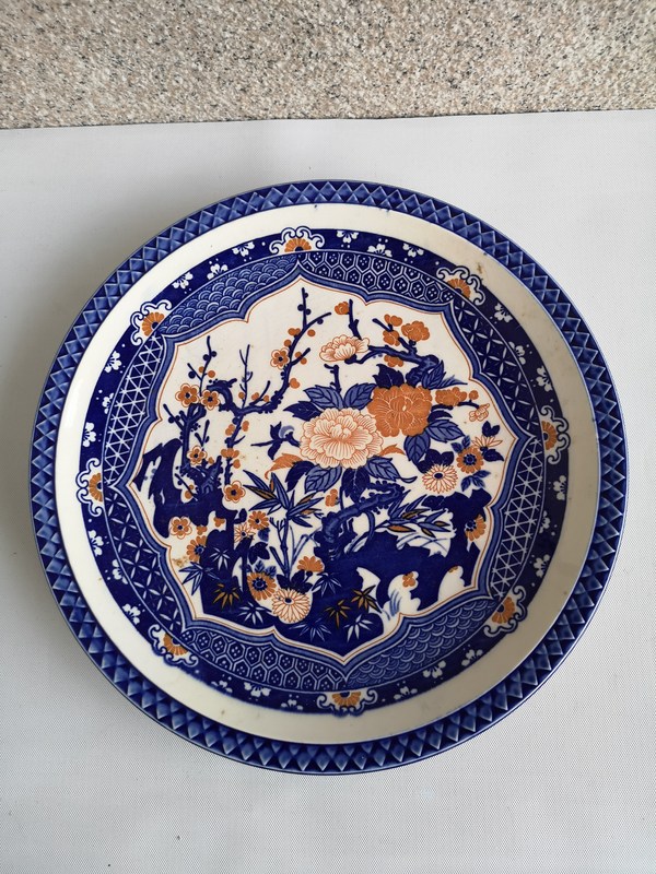 古玩陶瓷六十至八十年代青花加彩花卉紋盤拍賣,當前價格398元