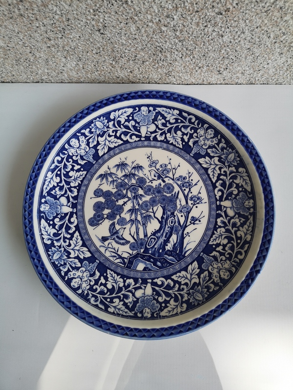 古玩陶瓷六十至八十年代歲寒三友松竹梅青花盤拍賣,當前價格298元
