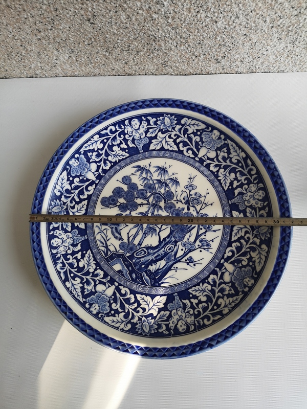 古玩陶瓷六十至八十年代歲寒三友松竹梅青花盤拍賣,當前價格298元